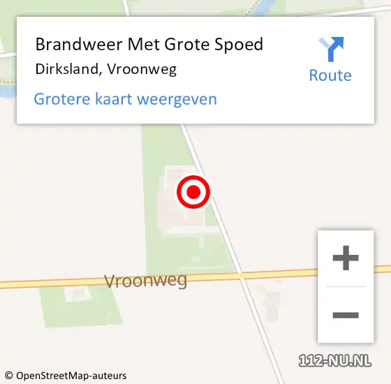 Locatie op kaart van de 112 melding: Brandweer Met Grote Spoed Naar Dirksland, Vroonweg op 22 februari 2022 19:03