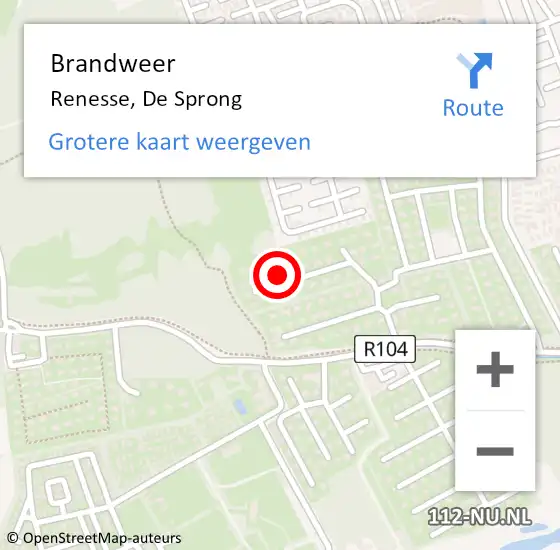 Locatie op kaart van de 112 melding: Brandweer Renesse, De Sprong op 22 februari 2022 19:39