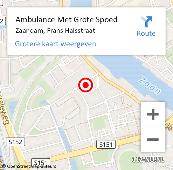 Locatie op kaart van de 112 melding: Ambulance Met Grote Spoed Naar Zaandam, Frans Halsstraat op 22 februari 2022 19:47