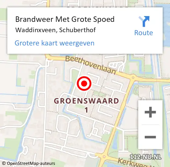 Locatie op kaart van de 112 melding: Brandweer Met Grote Spoed Naar Waddinxveen, Schuberthof op 22 februari 2022 19:57