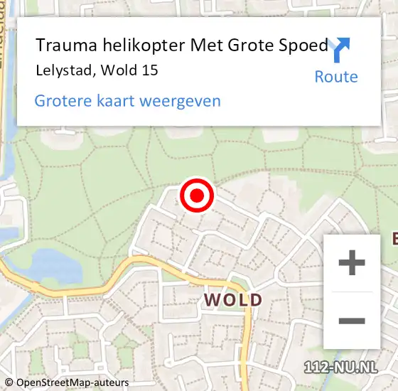 Locatie op kaart van de 112 melding: Trauma helikopter Met Grote Spoed Naar Lelystad, Wold 15 op 22 februari 2022 20:01