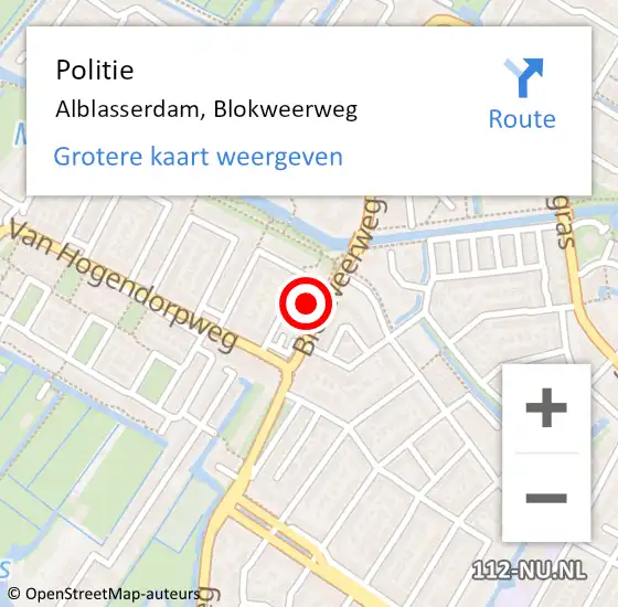 Locatie op kaart van de 112 melding: Politie Alblasserdam, Blokweerweg op 22 februari 2022 20:01