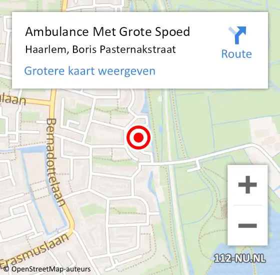 Locatie op kaart van de 112 melding: Ambulance Met Grote Spoed Naar Haarlem, Boris Pasternakstraat op 22 februari 2022 20:04