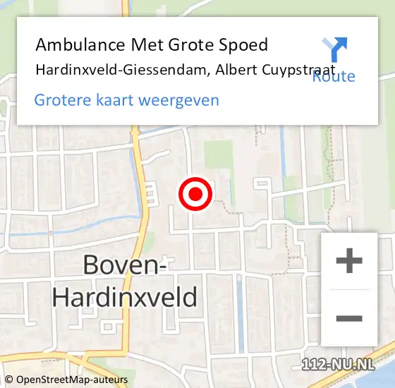 Locatie op kaart van de 112 melding: Ambulance Met Grote Spoed Naar Hardinxveld-Giessendam, Albert Cuypstraat op 22 februari 2022 20:08