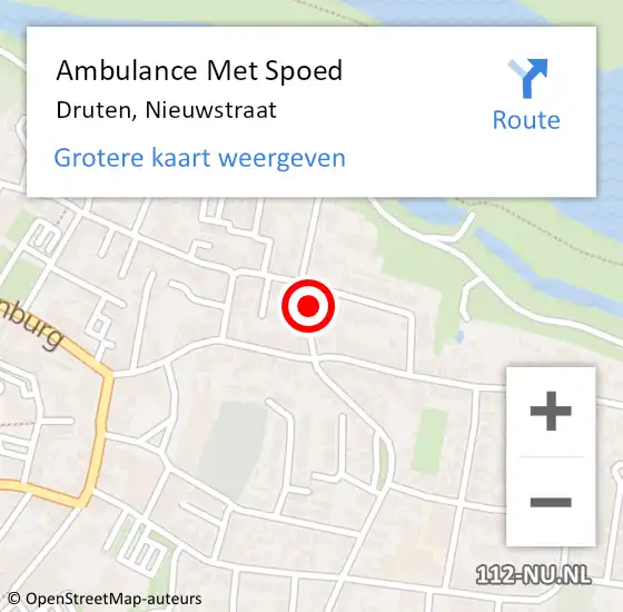 Locatie op kaart van de 112 melding: Ambulance Met Spoed Naar Druten, Nieuwstraat op 22 februari 2022 20:33