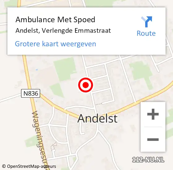 Locatie op kaart van de 112 melding: Ambulance Met Spoed Naar Andelst, Verlengde Emmastraat op 22 februari 2022 20:36