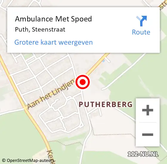 Locatie op kaart van de 112 melding: Ambulance Met Spoed Naar Puth, Steenstraat op 9 juli 2014 10:50