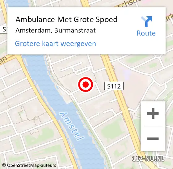 Locatie op kaart van de 112 melding: Ambulance Met Grote Spoed Naar Amsterdam, Burmanstraat op 22 februari 2022 21:44