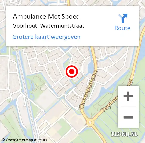 Locatie op kaart van de 112 melding: Ambulance Met Spoed Naar Voorhout, Watermuntstraat op 22 februari 2022 21:54