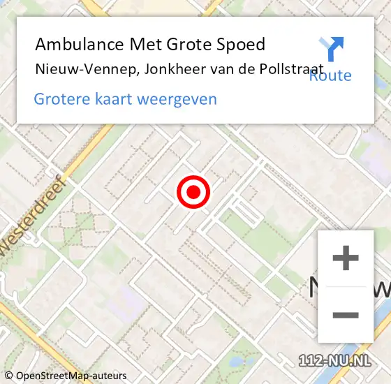 Locatie op kaart van de 112 melding: Ambulance Met Grote Spoed Naar Nieuw-Vennep, Jonkheer van de Pollstraat op 22 februari 2022 22:34