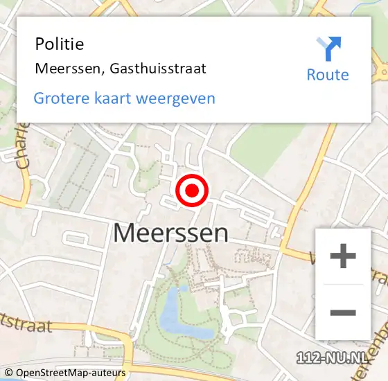 Locatie op kaart van de 112 melding: Politie Meerssen, Gasthuisstraat op 22 februari 2022 22:37