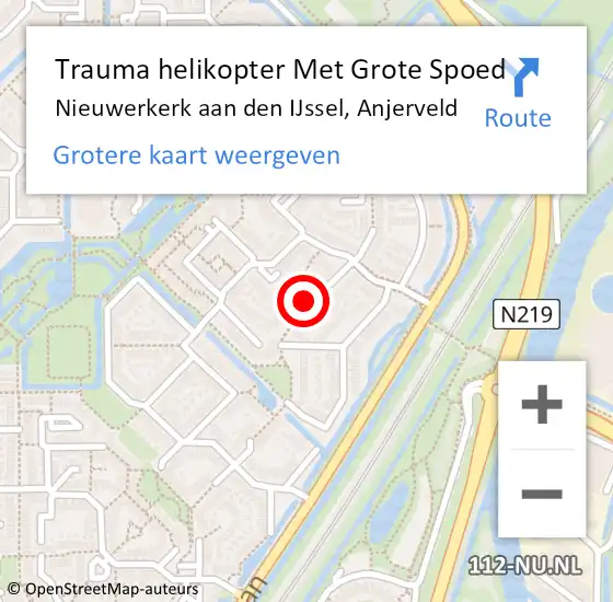 Locatie op kaart van de 112 melding: Trauma helikopter Met Grote Spoed Naar Nieuwerkerk aan den IJssel, Anjerveld op 22 februari 2022 22:37