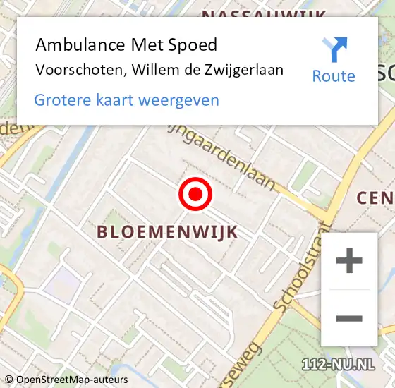 Locatie op kaart van de 112 melding: Ambulance Met Spoed Naar Voorschoten, Willem de Zwijgerlaan op 22 februari 2022 23:39