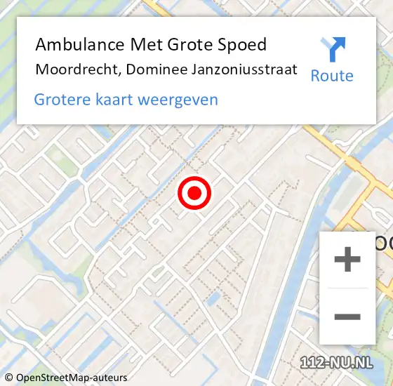 Locatie op kaart van de 112 melding: Ambulance Met Grote Spoed Naar Moordrecht, Dominee Janzoniusstraat op 22 februari 2022 23:48