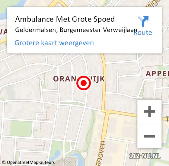 Locatie op kaart van de 112 melding: Ambulance Met Grote Spoed Naar Geldermalsen, Burgemeester Verweijlaan op 22 februari 2022 23:51