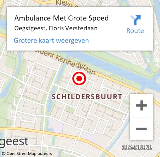 Locatie op kaart van de 112 melding: Ambulance Met Grote Spoed Naar Oegstgeest, Floris Versterlaan op 23 februari 2022 00:11