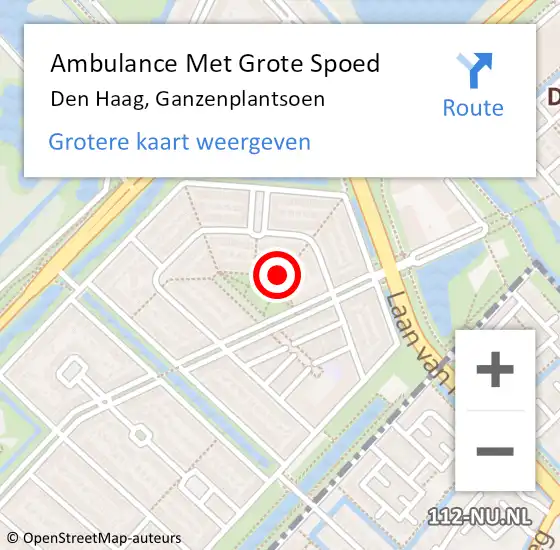 Locatie op kaart van de 112 melding: Ambulance Met Grote Spoed Naar Den Haag, Ganzenplantsoen op 23 februari 2022 00:14