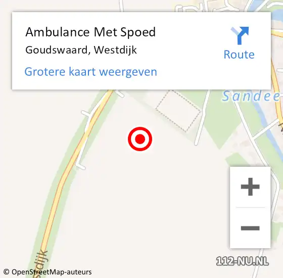 Locatie op kaart van de 112 melding: Ambulance Met Spoed Naar Goudswaard, Westdijk op 23 februari 2022 00:35