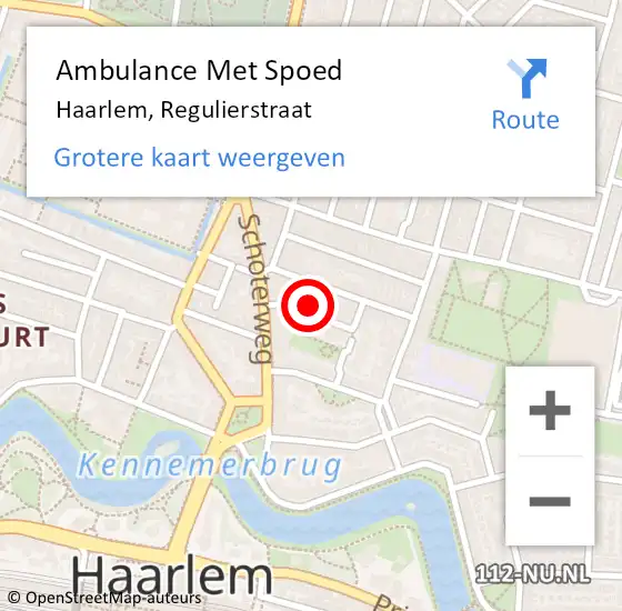 Locatie op kaart van de 112 melding: Ambulance Met Spoed Naar Haarlem, Regulierstraat op 23 februari 2022 00:55