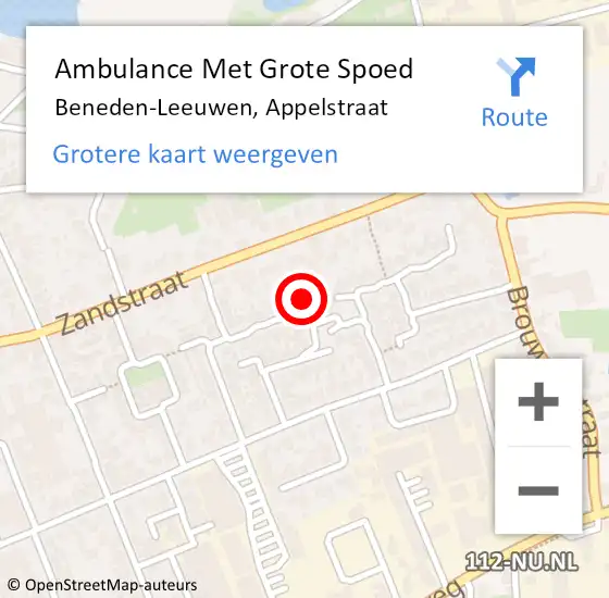 Locatie op kaart van de 112 melding: Ambulance Met Grote Spoed Naar Beneden-Leeuwen, Appelstraat op 23 februari 2022 03:39