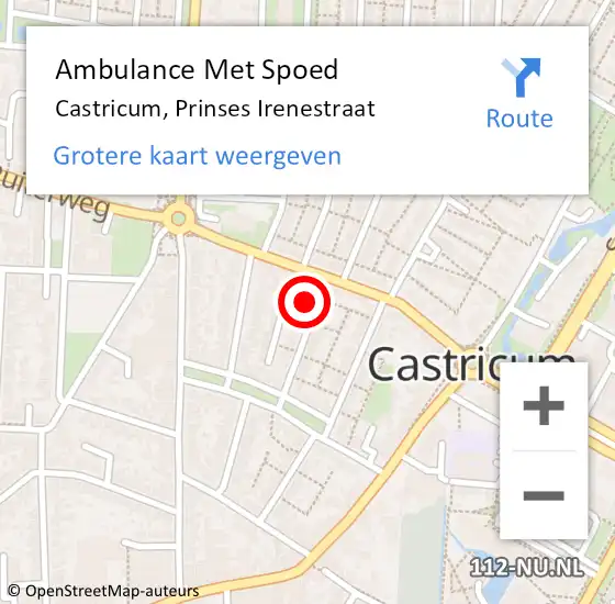 Locatie op kaart van de 112 melding: Ambulance Met Spoed Naar Castricum, Prinses Irenestraat op 23 februari 2022 04:04