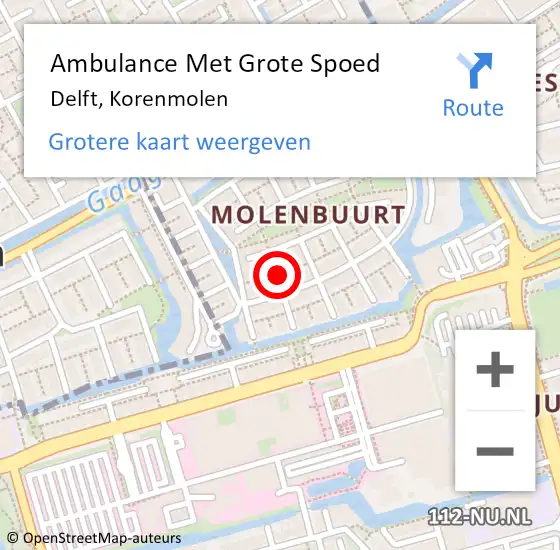 Locatie op kaart van de 112 melding: Ambulance Met Grote Spoed Naar Delft, Korenmolen op 23 februari 2022 04:30