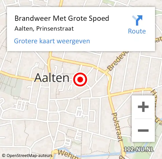 Locatie op kaart van de 112 melding: Brandweer Met Grote Spoed Naar Aalten, Prinsenstraat op 23 februari 2022 04:56