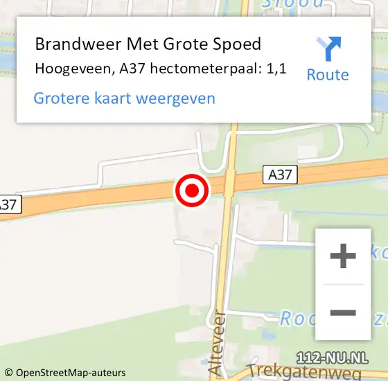 Locatie op kaart van de 112 melding: Brandweer Met Grote Spoed Naar Hoogeveen, A37 hectometerpaal: 1,1 op 23 februari 2022 05:15