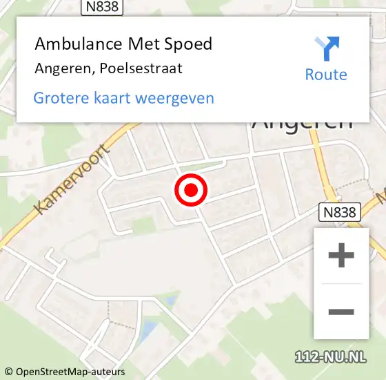 Locatie op kaart van de 112 melding: Ambulance Met Spoed Naar Angeren, Poelsestraat op 23 februari 2022 05:18