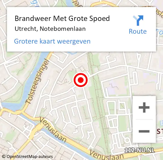 Locatie op kaart van de 112 melding: Brandweer Met Grote Spoed Naar Utrecht, Notebomenlaan op 23 februari 2022 06:15