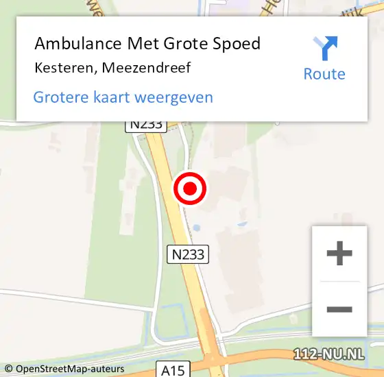 Locatie op kaart van de 112 melding: Ambulance Met Grote Spoed Naar Kesteren, Meezendreef op 23 februari 2022 06:34