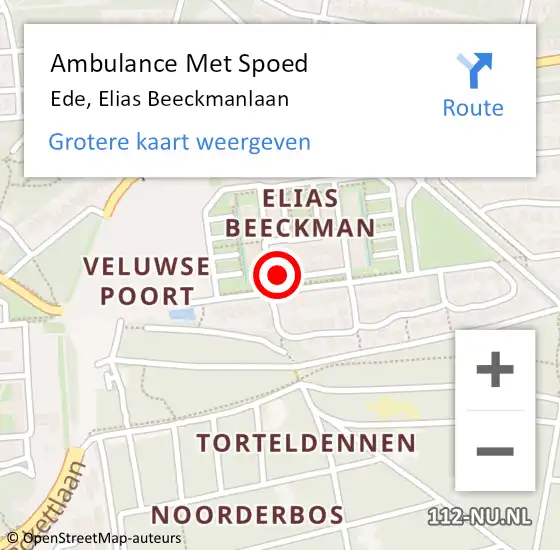 Locatie op kaart van de 112 melding: Ambulance Met Spoed Naar Ede, Elias Beeckmanlaan op 23 februari 2022 07:39