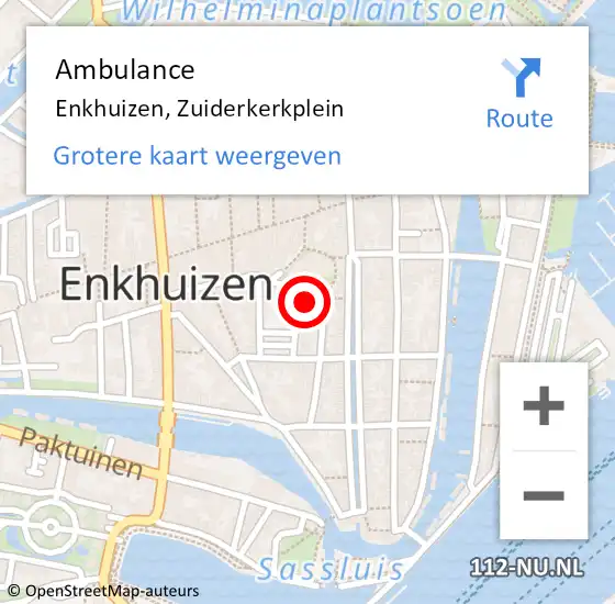 Locatie op kaart van de 112 melding: Ambulance Enkhuizen, Zuiderkerkplein op 23 februari 2022 08:28