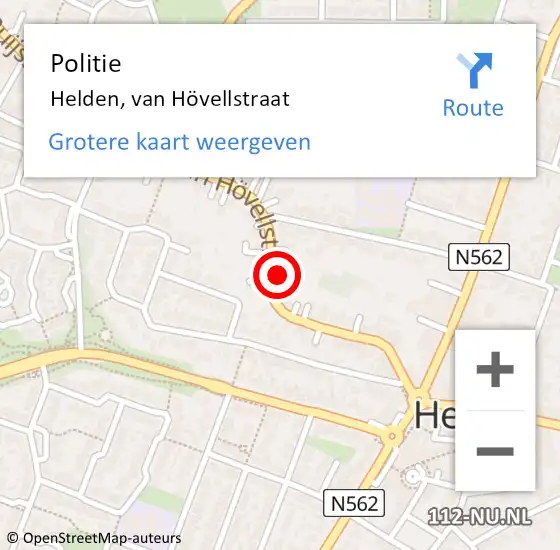 Locatie op kaart van de 112 melding: Politie Helden, van Hövellstraat op 23 februari 2022 08:28