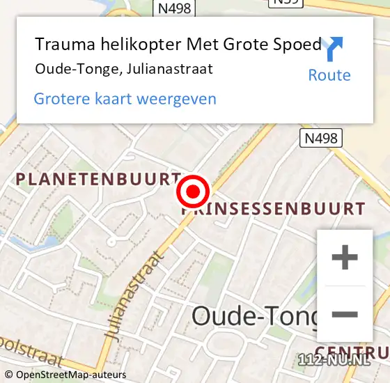 Locatie op kaart van de 112 melding: Trauma helikopter Met Grote Spoed Naar Oude-Tonge, Julianastraat op 23 februari 2022 08:34