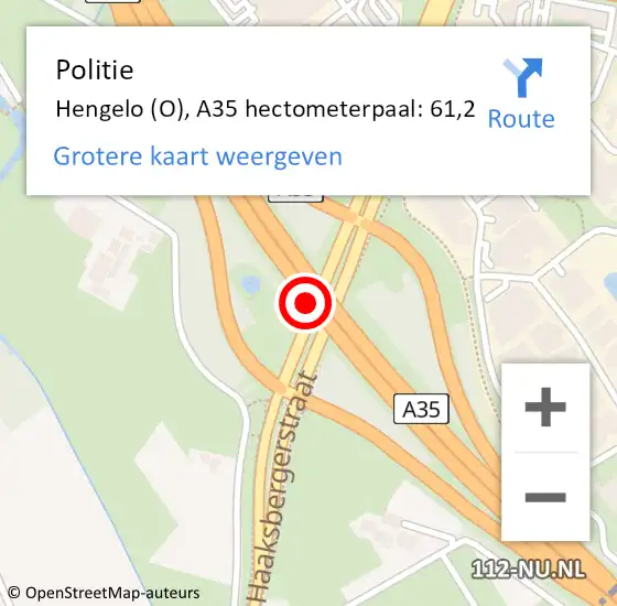 Locatie op kaart van de 112 melding: Politie Hengelo (O), A35 hectometerpaal: 61,2 op 23 februari 2022 08:38