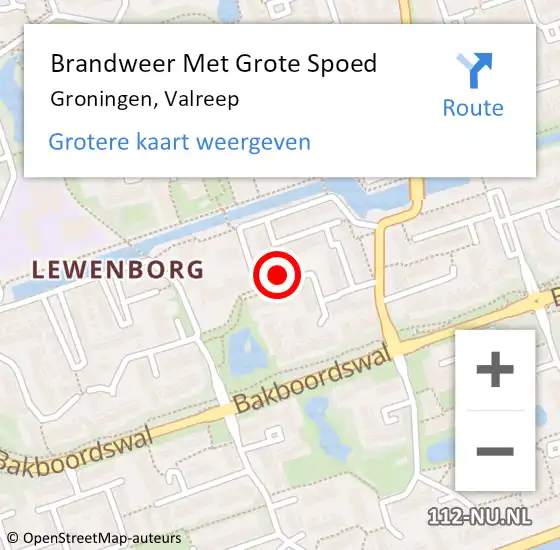 Locatie op kaart van de 112 melding: Brandweer Met Grote Spoed Naar Groningen, Valreep op 23 februari 2022 08:53