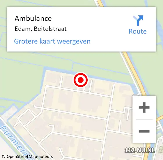 Locatie op kaart van de 112 melding: Ambulance Edam, Beitelstraat op 23 februari 2022 08:56