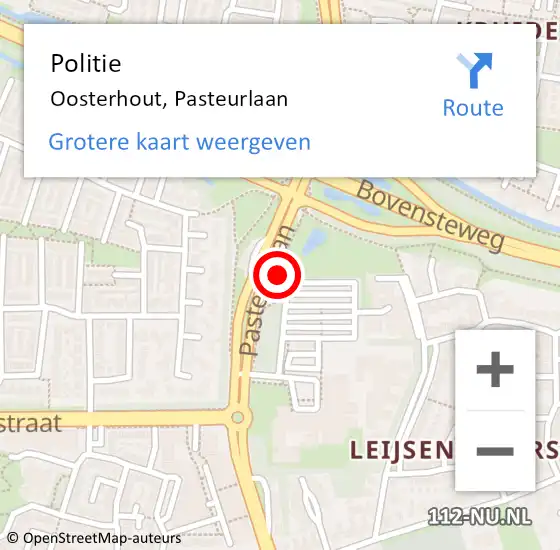 Locatie op kaart van de 112 melding: Politie Oosterhout, Pasteurlaan op 23 februari 2022 08:58