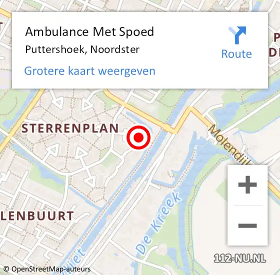 Locatie op kaart van de 112 melding: Ambulance Met Spoed Naar Puttershoek, Noordster op 23 februari 2022 09:15