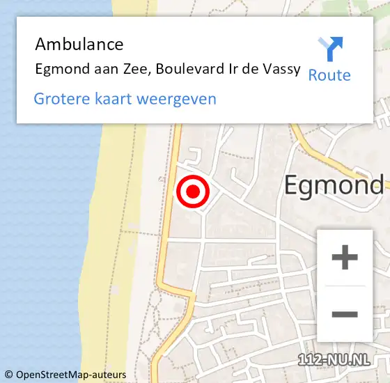 Locatie op kaart van de 112 melding: Ambulance Egmond aan Zee, Boulevard Ir de Vassy op 23 februari 2022 09:16