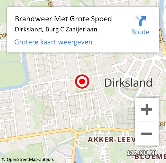 Locatie op kaart van de 112 melding: Brandweer Met Grote Spoed Naar Dirksland, Burg C Zaaijerlaan op 23 februari 2022 09:22