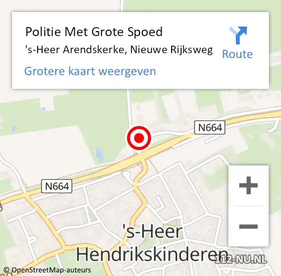 Locatie op kaart van de 112 melding: Politie Met Grote Spoed Naar 's-Heer Arendskerke, Nieuwe Rijksweg op 23 februari 2022 09:23