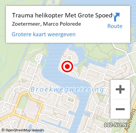 Locatie op kaart van de 112 melding: Trauma helikopter Met Grote Spoed Naar Zoetermeer, Marco Polorede op 23 februari 2022 09:37