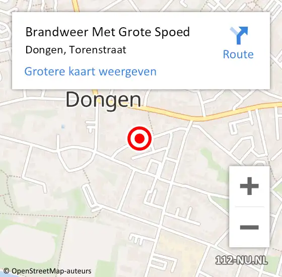 Locatie op kaart van de 112 melding: Brandweer Met Grote Spoed Naar Dongen, Torenstraat op 23 februari 2022 09:45