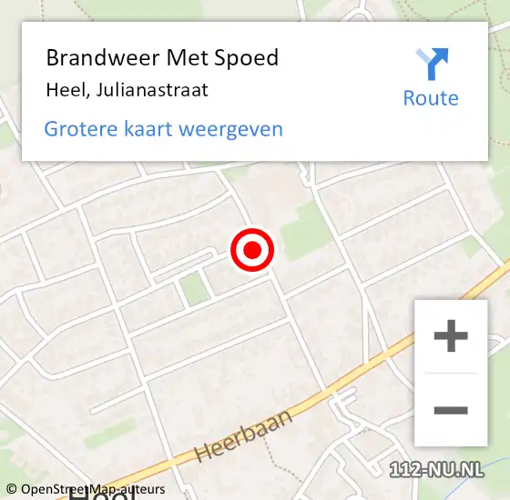 Locatie op kaart van de 112 melding: Brandweer Met Spoed Naar Heel, Julianastraat op 23 februari 2022 10:12