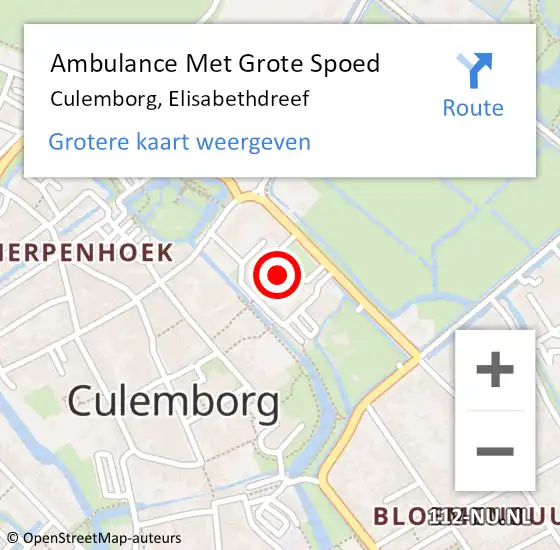 Locatie op kaart van de 112 melding: Ambulance Met Grote Spoed Naar Culemborg, Elisabethdreef op 23 februari 2022 10:22