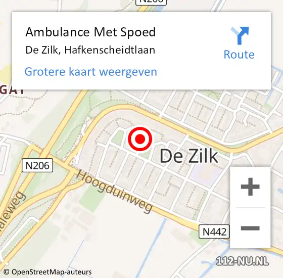 Locatie op kaart van de 112 melding: Ambulance Met Spoed Naar De Zilk, Hafkenscheidtlaan op 23 februari 2022 10:38