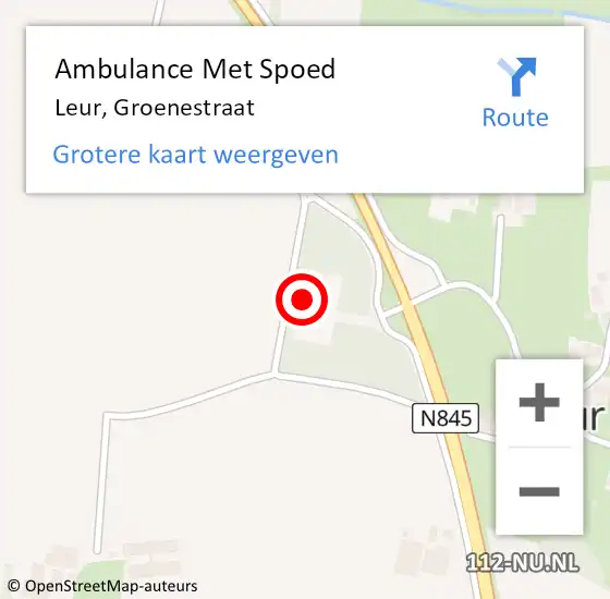 Locatie op kaart van de 112 melding: Ambulance Met Spoed Naar Leur, Groenestraat op 23 februari 2022 10:52