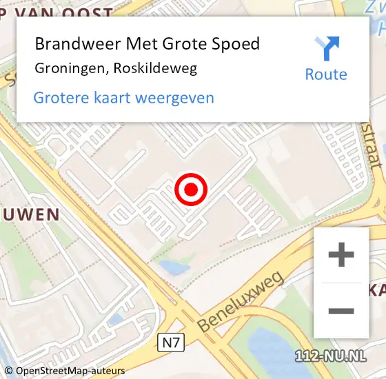 Locatie op kaart van de 112 melding: Brandweer Met Grote Spoed Naar Groningen, Roskildeweg op 23 februari 2022 10:58